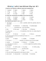 Tải Đề thi lớp 7 cuối kì 2 năm 2020 môn Tiếng Anh - Đề 1 - Đề kiểm tra tiếng Anh học kỳ 2 lớp 7 có đáp án