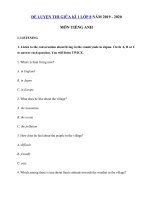 Tải Đề ôn thi giữa học kì 1 môn tiếng Anh lớp 8 năm 2019 - 2020 - Đề kiểm tra tiếng Anh 8 mới có đáp án