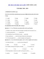 Tải Đề thi môn Tiếng Anh lớp 9 học kì 2 có đáp án năm học 2018 - 2019 sở GD - ĐT Thanh Hóa - Đề thi học kì 2 môn Tiếng Anh lớp 9 có đáp án