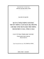 Quản lý hoạt động giáo dục truyền thống cách mạng đp cho học sinh trung học phổ thông thành phố cà mau tỉnh cà mau 