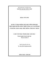 Quản lý hoạt động dạy học môn sinh học theo định hướng phát triển năng lực người học ở trường trung học phổ thông tỉnh sóc trăng 