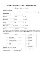 Tải Đề kiểm tra tiếng Anh lớp 6 học kì 2 năm 2019 - 2020 số 6 - Đề thi học kì 2 lớp 6 môn tiếng Anh có đáp án