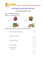 Tải Đề kiểm tra tiếng Anh học kì 1 lớp 3 năm 2019 - 2020 - Đề thi tiếng Anh lớp 3 có đáp án