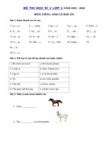 Tải Đề thi học kì 1 môn tiếng Anh lớp 1 năm 2019 - 2020 - Đề kiểm tra tiếng Anh lớp 1 có đáp án