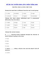 Tải Đề thi thử tiếng Anh vào lớp 6 trường THCS Lương Thế Vinh năm 2020 số 3 - Đề thi tuyển sinh lớp 6 môn tiếng Anh có đáp án