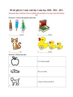 Tải Đề thi giữa kì 1 môn Anh lớp 1 năm học 2020 - 2021 - Đề 1 - Đề kiểm tra giữa kì 1 lớp 1 môn Tiếng Anh