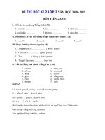 Tải Đề thi học kì 2 lớp 2 môn Tiếng Anh năm học 2018 - 2019 số 7 - Đề thi môn Tiếng Anh lớp 2 học kỳ 2 theo thông tư 22 có đáp án