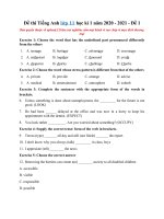 Tải Đề thi Tiếng Anh lớp 11 học kì 1 năm 2020 - 2021 - Đề 1 - Đề kiểm tra học kì 1 lớp 11 môn Tiếng Anh có đáp án