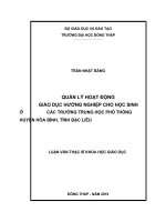 luận văn thạc sĩ quản lý hoạt động giáo dục hướng nghiệp cho học sinh ở các trường trung học phổ thông huyện hòa hình, tỉnh bạc liêu 