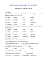 Tải Đề thi học sinh giỏi tiếng Anh lớp 6 năm 2019 - 2020 số 2 - Đề kiểm tra tiếng Anh lớp 6 có đáp án