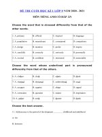 Tải Đề thi tiếng Anh lớp 9 học kì 1 năm 2020 - 2021 số 2 - Đề thi học kì 1 lớp 9 môn tiếng Anh có đáp án