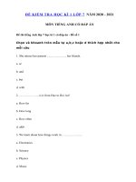 Tải 2 Đề thi học kì 1 lớp 7 môn tiếng Anh mới trường THCS Đồng Tiến có đáp án - Đề kiểm tra học kì 1 môn tiếng Anh lớp 7