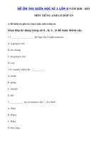 Tải Đề thi giữa học kì 1 lớp 6 môn tiếng Anh năm 2020 - 2021 - Đề kiểm tra tiếng Anh lớp 6 giữa kì 1 chương trình mới có đáp án