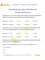 Tải Đề thi học kì 1 lớp 11 môn tiếng Anh có đáp án - Đề thi học kì 1 tiếng Anh lớp 11 có đáp án