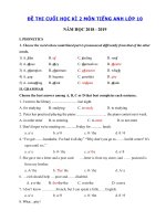 Tải Đề thi môn Tiếng Anh lớp 10 học kì 2 có đáp án năm học 2018 - 2019 số 7 - Đề thi học kì 2 môn Tiếng Anh lớp 10 chương trình mới