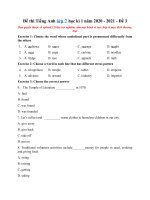 Tải Đề thi Tiếng Anh lớp 7 học kì 1 năm 2020 - 2021 - Đề 3 - Đề kiểm tra học kì 1 lớp 7 môn Tiếng Anh có đáp án