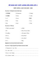 Tải Đề kiểm tra đầu năm môn tiếng Anh lớp 4 có đáp án - Đề thi khảo sát chất lượng đầu năm lớp 4 môn tiếng Anh năm 2019 - 2020