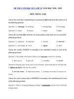 Tải Đề thi học kì 2 lớp 12 môn Tiếng Anh năm học 2018 - 2019 số 2 - Đề thi học kì 2 môn Tiếng Anh lớp 12 có đáp án