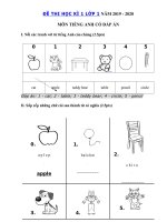 Tải Đề thi học kỳ 1 môn tiếng Anh lớp 1 năm học 2019 - 2020 theo giáo trình First Friend - Đề kiểm tra tiếng Anh lớp 1 có đáp án