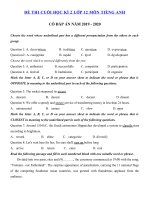 Tải Đề thi học kì 2 lớp 12 môn tiếng Anh trường THPT Lý Thái Tổ, Bắc Ninh có đáp án - Đề thi học kì 2 môn tiếng Anh lớp 12 có đáp án