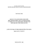 Quản lý của ngân hàng nhà nước đối với hoạt động cho vay khách hàng cá nhân của các ngân hàng thương mại trên địa bàn tỉnh thái nguyên 