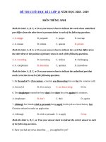 Tải Đề thi môn Tiếng Anh lớp 12 học kì 2 có đáp án năm học 2018 - 2019 số 1 - Đề thi học kì 2 lớp 12 môn Tiếng Anh có đáp án
