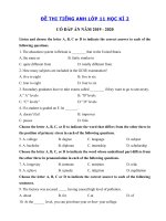 Tải Đề thi học kì 2 môn tiếng Anh lớp 11 năm 2019 - 2020 - Đề kiểm tra tiếng Anh lớp 11 học kì 2 có đáp án