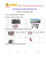 Tải Đề thi tiếng Anh lớp 3 học kì 1 trường Tiểu học Cửu Cao - Đề kiểm tra tiếng Anh lớp 3 có đáp án