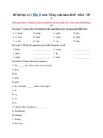 Tải Đề thi học kì 1 lớp 3 môn Tiếng Anh năm 2020 - 2021 - Đề 1 - Đề kiểm tra học kỳ 1 lớp 3 môn Anh có đáp án