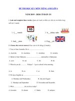 Tải Đề kiểm tra học kì 1 lớp 4 môn tiếng Anh trường Tiểu học Cửa Dương 1 - Đề thi tiếng Anh lớp 4 có đáp án