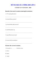 Tải Đề thi học kì 2 lớp 4 môn tiếng Anh năm 2019 - 2020 số 3 - Đề thi tiếng Anh lớp 4 học kỳ 2 có đáp án