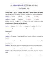 Tải Đề thi học kì 2 lớp 12 môn Tiếng Anh năm học 2018 - 2019 số 1 - Đề kiểm tra học kì 2 môn Tiếng Anh lớp 12 có đáp án