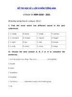 Tải 2 Đề kiểm tra học kì 1 tiếng Anh lớp 8 có đáp án - Bộ đề thi học kì 1 lớp 8 môn tiếng Anh năm 2020 - 2 Đề