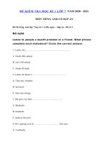 Tải Bộ đề kiểm tra học kì 1 môn tiếng Anh 7 có file nghe - 2 Đề thi tiếng Anh lớp 7 học kì 1 có đáp án + file nghe mp3