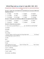 Tải Đề thi Tiếng Anh lớp 10 học kì 1 năm 2020 - 2021 - Đề 1 - Đề kiểm tra học kì 1 lớp 10 môn Tiếng Anh có đáp án