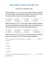 Tải Đề thi học kì 1 lớp 12 môn tiếng Anh năm 2020 - 2021 - Đề thi tiếng Anh 12 học kì 1 có đáp án