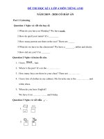 Tải Đề thi học kì 1 lớp 4 môn tiếng Anh trường Tiểu học Quảng Thành - Đề kiểm tra tiếng Anh lớp 4 có đáp án