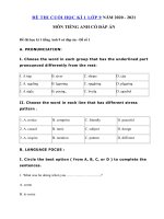 Tải Đề thi học kì 1 tiếng Anh lớp 9 năm 2020 trường THCS Quách Xuân Kỳ - 4 Đề thi tiếng Anh lớp 9 học kì 1 có đáp án