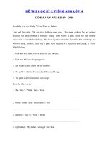 Tải Đề thi tiếng Anh học kì 2 lớp 4 năm 2019 - 2020 số 3 - Đề thi tiếng Anh lớp 4 học kỳ 2 có đáp án