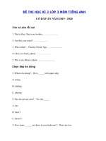 Tải Đề thi tiếng Anh học kì 2 lớp 3 năm 2019 - 2020 số 3 - Đề thi học kì 2 lớp 3 môn tiếng Anh có đáp án