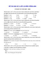 Tải Đề thi học kì 2 môn tiếng Anh lớp 10 năm 2019 - 2020 - Đề kiểm tra tiếng Anh lớp 10 học kì 2 có đáp án