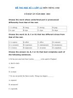 Tải Đề thi học kì 1 lớp 12 môn tiếng Anh năm 2020 - 2021 số 2 - Đề thi tiếng Anh lớp 12 học kì 1 có đáp án