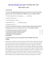Tải Đề thi học kì 2 lớp 7 môn Tiếng Anh có file nghe năm học 2018 - 2019 số 4 - Đề thi học kì 2 môn Tiếng Anh lớp 7 có đáp án