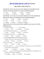 Tải Đề thi giữa học kì 1 môn tiếng Anh lớp 12 năm 2020 - 2021 - Đề thi giữa học kì 1 lớp 12 môn Anh có đáp án