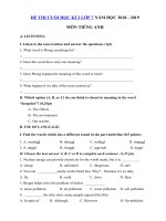 Tải Đề thi môn Tiếng Anh lớp 7 học kì 2 có đáp án năm học 2018 - 2019 số 2 - Đề thi học kì 2 môn Tiếng Anh lớp 7 có đáp án