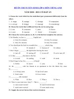 Tải Đề luyện thi vào lớp 6 chuyên tiếng Anh năm 2020 - 2021 - Đề thi tiếng Anh tuyển sinh lớp 6 có đáp án