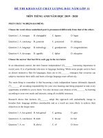 Tải Đề kiểm tra chất lượng đầu năm lớp 11 môn tiếng Anh năm 2019 - 2020 trường THPT Đoàn Thượng - Đề KSCL đầu năm môn tiếng Anh 11 có đáp án