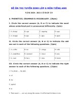 Tải Đề luyện thi vào lớp 6 môn tiếng Anh năm 2020 - 2021 số 7 - Đề thi tiếng Anh vào lớp 6 có đáp án