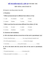 Tải Đề thi giữa học kì 1 môn tiếng Anh lớp 10 trường THPT Đa Phúc, Hà Nội có đáp án năm 2020 - Đề kiểm tra tiếng Anh lớp 10 giữa học kì 1 có đáp án