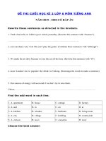 Tải Đề thi học kì 2 môn tiếng Anh lớp 6 năm 2019 - 2020 số 3 - Đề thi tiếng Anh lớp 6 học kì 2 có đáp án